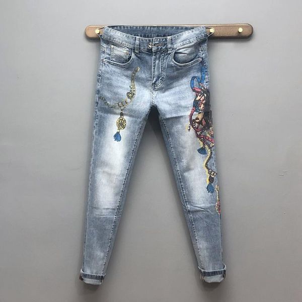 men's jeans wz0821 fashion 2021 runway luxury european design party style clothing, Blue
men's jeans wz0821 fashion 2021 runway luxury european design party style clothing, Blue