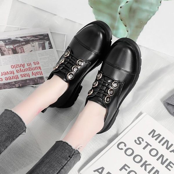 british style small leather shoes college wild autumn thick-soled office women's single x712 dress, Black
british style small leather shoes college wild autumn thick-soled office women's single x712 dress, Black