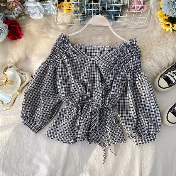 women's t-shirt korean style long sleeve women t shirts fashion plaid v-neck lady elastic wasit lantern female, White
women's t-shirt korean style long sleeve women t shirts fashion plaid v-neck lady elastic wasit lantern female, White
