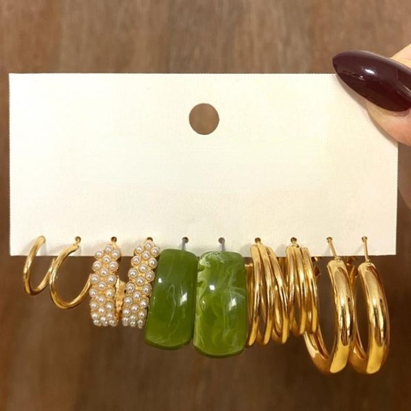 hoop & huggie trendy jewelry green resin earrings style 5 pairs per set golden plating round circle metal for women gifts, Golden;silver
hoop & huggie trendy jewelry green resin earrings style 5 pairs per set golden plating round circle metal for women gifts, Golden;silver