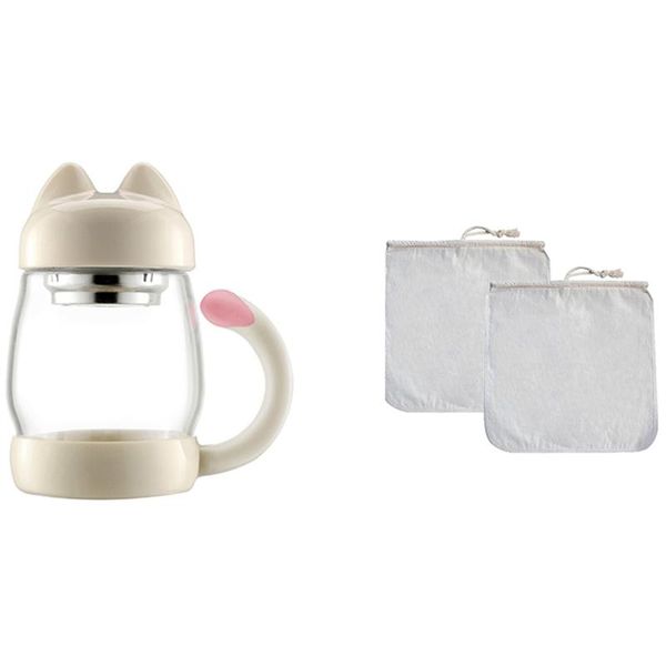 coffee filters 1 pcs 420 ml / 14 oz cute cat tail glass tea cup with a lid & 2 organic reusable cold brew bag
coffee filters 1 pcs 420 ml / 14 oz cute cat tail glass tea cup with a lid & 2 organic reusable cold brew bag