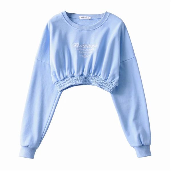 girls' fried street round neck loose waist hip hop style letter embroidery short long sleeve sweater, Black
girls' fried street round neck loose waist hip hop style letter embroidery short long sleeve sweater, Black