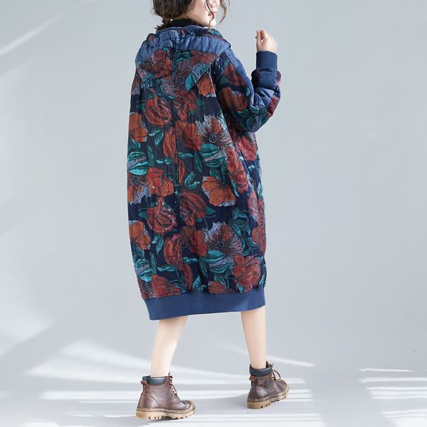 oversized thicken cotton padded coat women winter vintage print hooded long overcoat japan style warm parka with big pockets, Black
oversized thicken cotton padded coat women winter vintage print hooded long overcoat japan style warm parka with big pockets, Black