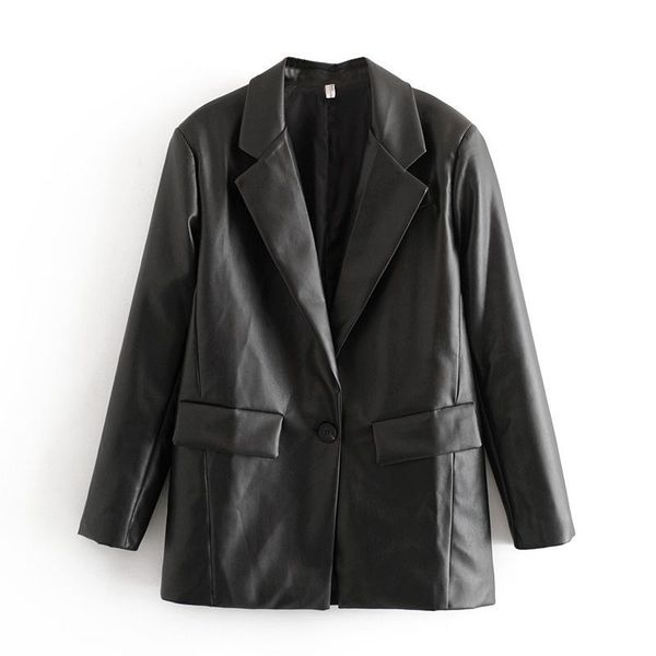 women's suits & blazers women fashion pu faux leather loose blazer coat vintage pockets long sleeve back vents female outerwear chic, White;black
women's suits & blazers women fashion pu faux leather loose blazer coat vintage pockets long sleeve back vents female outerwear chic, White;black