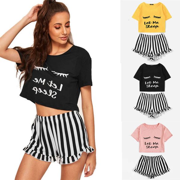 casual dresses summer women's eyelash print short sve + striped shorts home suit, Black;gray
casual dresses summer women's eyelash print short sve + striped shorts home suit, Black;gray