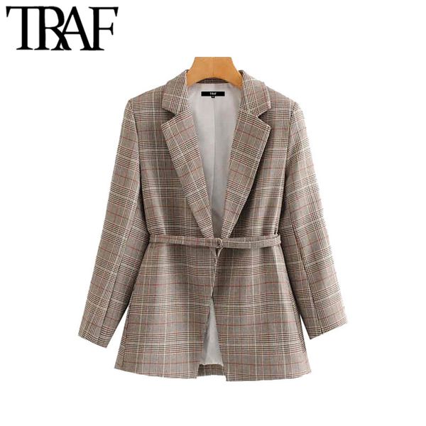 traf women vintage stylish office wear plaid blazer coat fashion long sleeve with belt female outerwear chic 210415, Black;brown
traf women vintage stylish office wear plaid blazer coat fashion long sleeve with belt female outerwear chic 210415, Black;brown