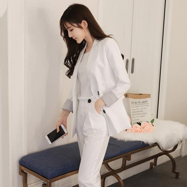jacket nine length pants dark green/black elegant attractive female office lady women suit women's two piece, White
jacket nine length pants dark green/black elegant attractive female office lady women suit women's two piece, White