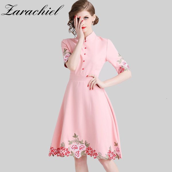 dresses elegant a-line pink flower embroidery women spring stand collar vintage es big swing casual button vestidos, Black;gray
dresses elegant a-line pink flower embroidery women spring stand collar vintage es big swing casual button vestidos, Black;gray