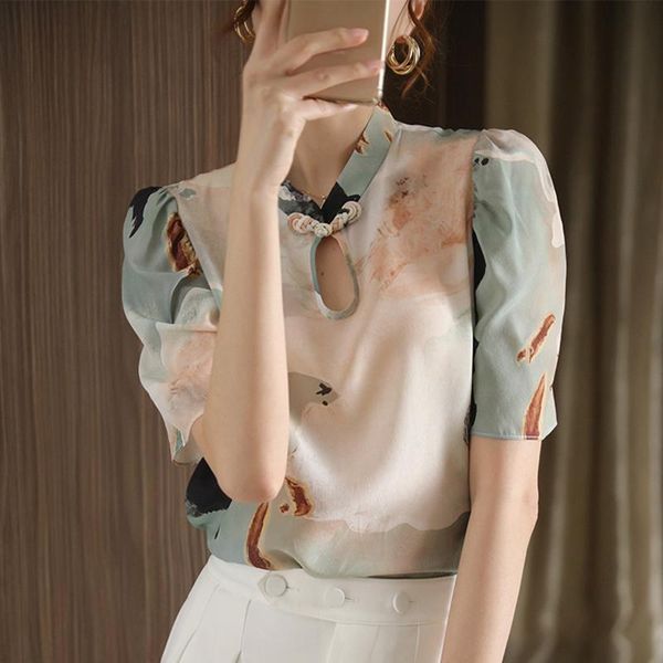 women's blouses & shirts retro clasp french chic high-end printing imitation silk blouse women 2021 summer short sleeve, White
women's blouses & shirts retro clasp french chic high-end printing imitation silk blouse women 2021 summer short sleeve, White