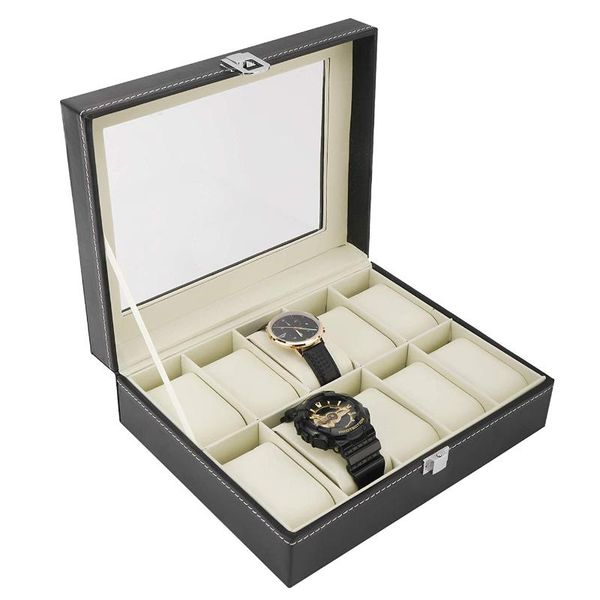 watch boxes & cases 10 slots box black pu leather case holder men women organizer storage jewelry display gift, Black;blue
watch boxes & cases 10 slots box black pu leather case holder men women organizer storage jewelry display gift, Black;blue