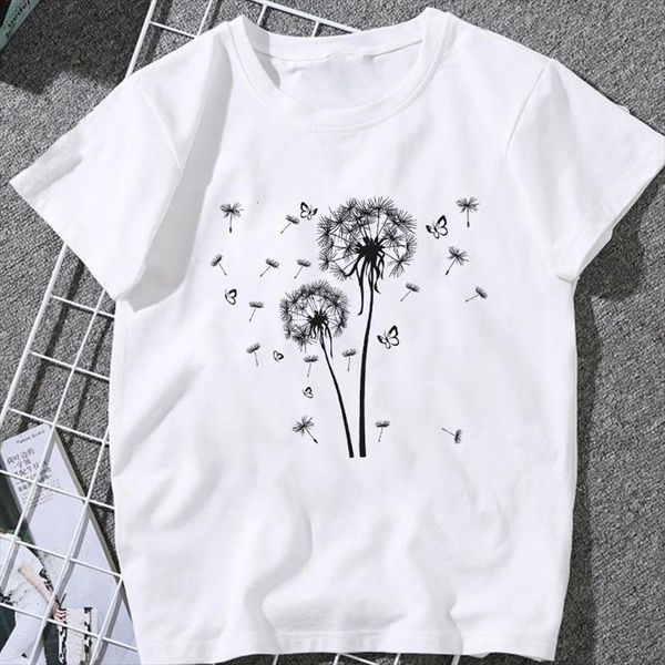 female dandelion butterfly loose men t shirt and womens spring summer tee easy matching round neck shirts, White;black
female dandelion butterfly loose men t shirt and womens spring summer tee easy matching round neck shirts, White;black