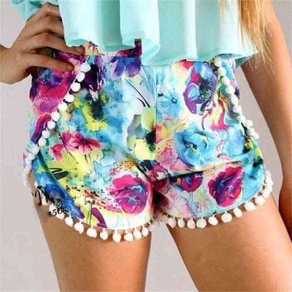 sweet floral print pom hem high waist shorts for women elastic summer feminino skirts b682 210527, White;black
sweet floral print pom hem high waist shorts for women elastic summer feminino skirts b682 210527, White;black