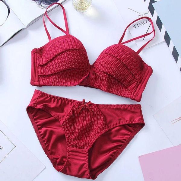 bras sets women's bra brief set solid color girl knitting thread without steel ring gather 1/2 cup + underwear, Red;black
bras sets women's bra brief set solid color girl knitting thread without steel ring gather 1/2 cup + underwear, Red;black