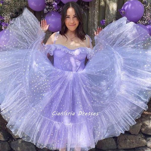 party dresses lavender spaghetti straps tea-length homecoming dress sparkly starry tulle ruffles sleeveless short cocktail prom gown, White;black
party dresses lavender spaghetti straps tea-length homecoming dress sparkly starry tulle ruffles sleeveless short cocktail prom gown, White;black