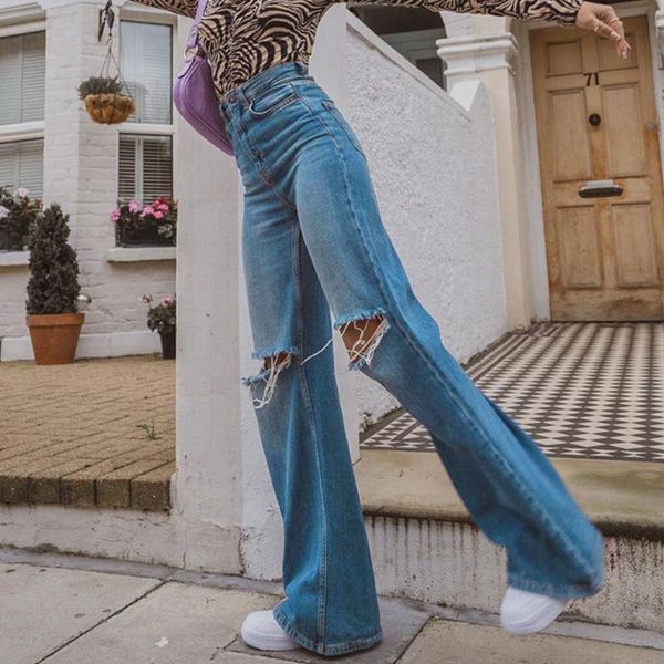 women's jeans summer loose wide legs cotton all-match streetwear trouser women fall straight high waist baggy ripped cut rotten pants, Blue
women's jeans summer loose wide legs cotton all-match streetwear trouser women fall straight high waist baggy ripped cut rotten pants, Blue