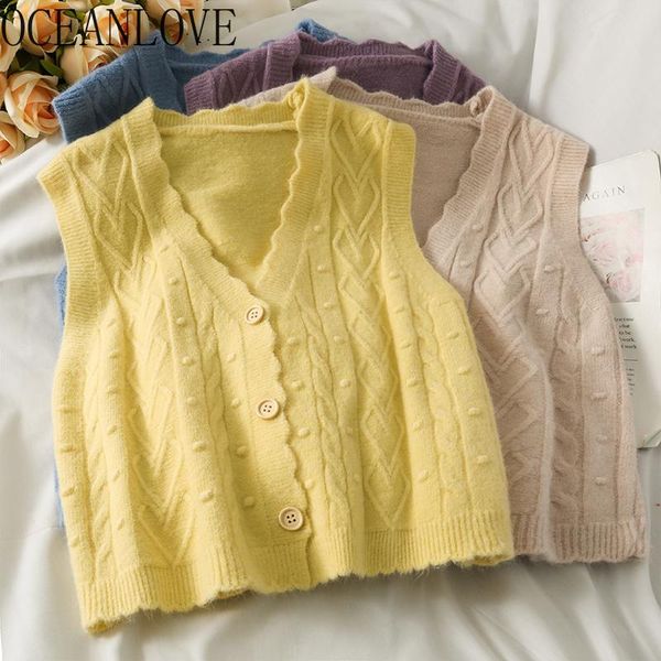 women's knits & tees oceanlove v neck women sweaters solid short autumn winter sweet single breasted vests vintage wave cut chaquetas, White 
women's knits & tees oceanlove v neck women sweaters solid short autumn winter sweet single breasted vests vintage wave cut chaquetas, White