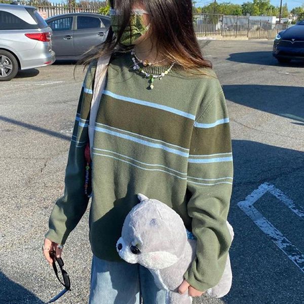 women's sweaters autumn striped sweater knitwear vintage crewneck long sleeve pull femme oversized knitted pullovers 2021, White;black
women's sweaters autumn striped sweater knitwear vintage crewneck long sleeve pull femme oversized knitted pullovers 2021, White;black