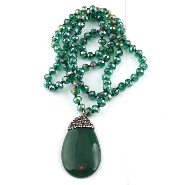pendant necklaces fashion bohemian tribal jewelry green long crystal glass knotted stone, Silver 
pendant necklaces fashion bohemian tribal jewelry green long crystal glass knotted stone, Silver