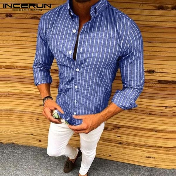 men's casual shirts incerun 2021 fashion striped shirt men lapel neck long sleeve male business slim fit button camisa masculina, White;black
men's casual shirts incerun 2021 fashion striped shirt men lapel neck long sleeve male business slim fit button camisa masculina, White;black