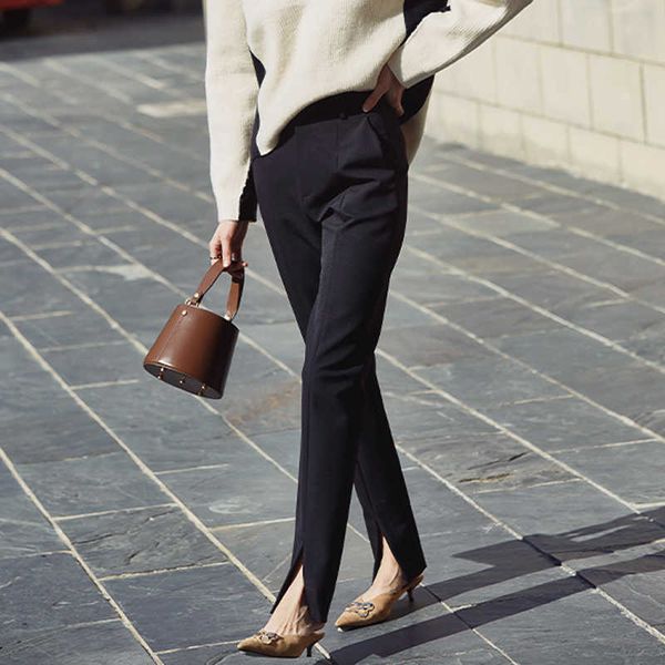 ael spring ladies black pencil pants bottom split casual pants simple slim elastic long trousers for women 211006, Black;white
ael spring ladies black pencil pants bottom split casual pants simple slim elastic long trousers for women 211006, Black;white