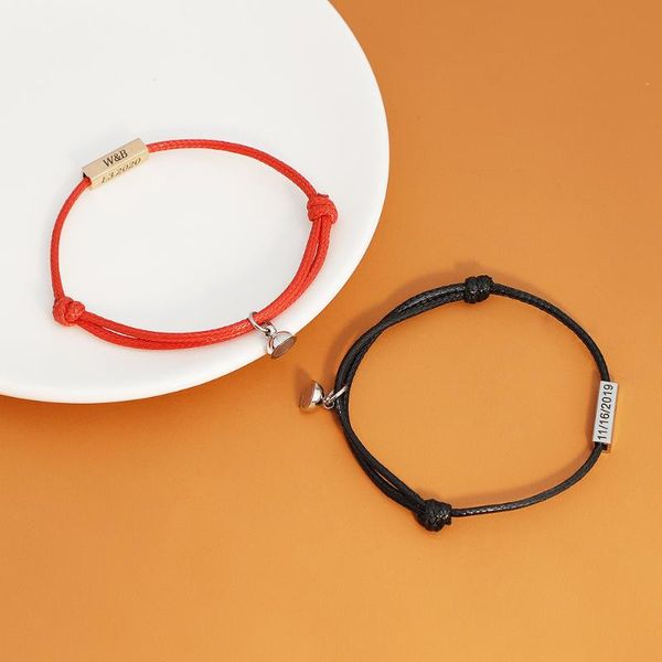 charm bracelets diy name and date rope bracelet handmade magnet couple bangle jewelry for men women drop yp8480, Golden;silver
