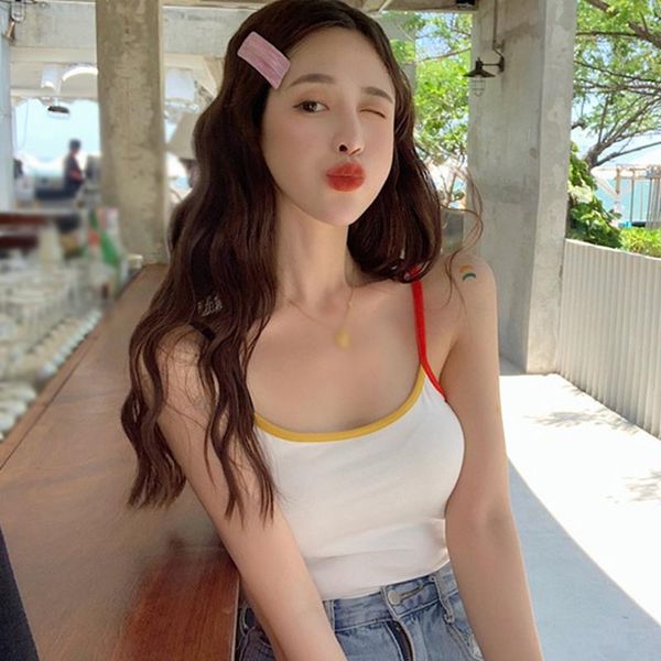 women's tanks & camis contrast color bottoming vest summer slim sweet women fashion knitted camisole drop, White
women's tanks & camis contrast color bottoming vest summer slim sweet women fashion knitted camisole drop, White
