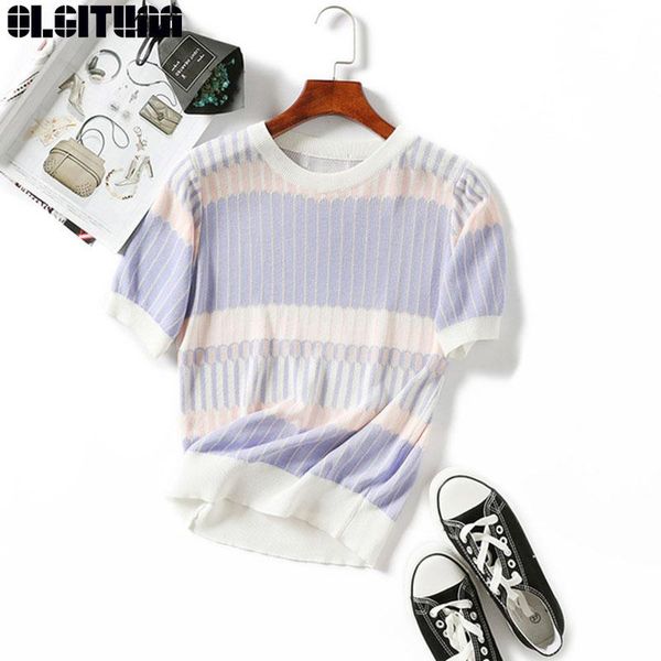 women's t-shirt olgitum summer t shirt women knitted short sleeves tee high elasticity breathable female patchwork tshirt442, White
women's t-shirt olgitum summer t shirt women knitted short sleeves tee high elasticity breathable female patchwork tshirt442, White
