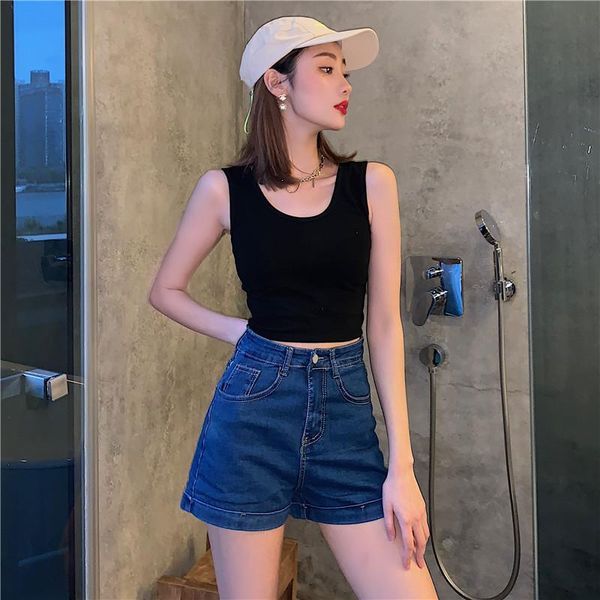 women's shorts summer women high waist loose hemming denim casual button korean female thin wide leg jeans, White;black
women's shorts summer women high waist loose hemming denim casual button korean female thin wide leg jeans, White;black