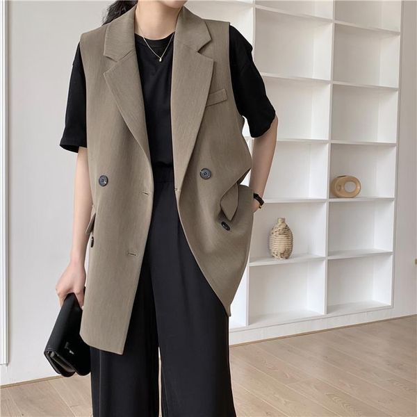 women's vests suit vest 2021 spring korean fashion casual sleeveless blazer women double breasted long jacket lady waistcoat, Black;white
women's vests suit vest 2021 spring korean fashion casual sleeveless blazer women double breasted long jacket lady waistcoat, Black;white