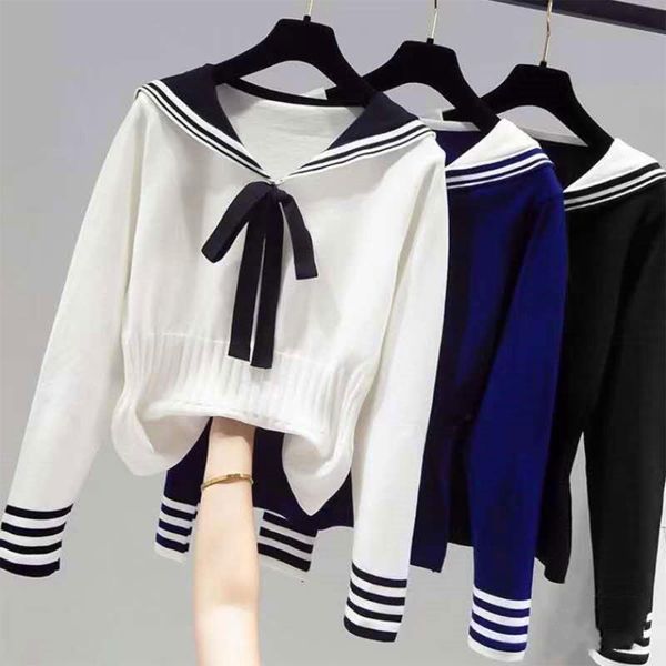 women's sweaters women sailor collar sweater long sleeve knitted pullover jumper female slim fit tunic casual streetwear, White;black
women's sweaters women sailor collar sweater long sleeve knitted pullover jumper female slim fit tunic casual streetwear, White;black