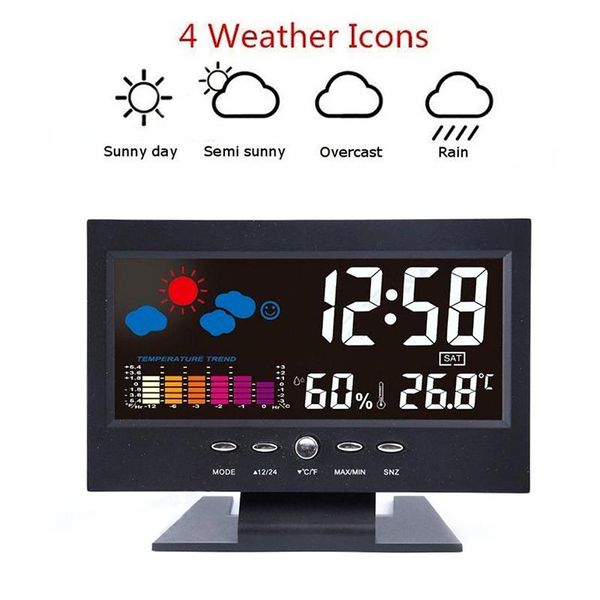 smart home control weather lcd digital alarm clock projection snooze thermometer color display