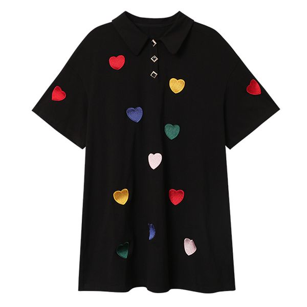 black white heart embroidery polo collar short sleeve button loose a-line mini dress women female summer d1657 210514, Black;gray
black white heart embroidery polo collar short sleeve button loose a-line mini dress women female summer d1657 210514, Black;gray