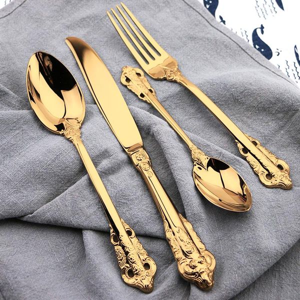 dinnerware sets 24pcs vintage stainless steel gold-plated cutlery dining knives forks teaspoons set luxury engraving tableware
dinnerware sets 24pcs vintage stainless steel gold-plated cutlery dining knives forks teaspoons set luxury engraving tableware
