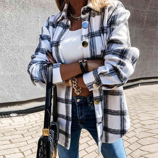long sleeve plaid jacket women winter coat fashion loose outwear vintage elegant female oversized streetwear ropa mujer 210419, White;black
long sleeve plaid jacket women winter coat fashion loose outwear vintage elegant female oversized streetwear ropa mujer 210419, White;black