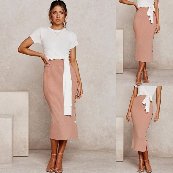 women's winter solid color knitted slim high waist fit skirt button slit and calf work skirts, Black
women's winter solid color knitted slim high waist fit skirt button slit and calf work skirts, Black