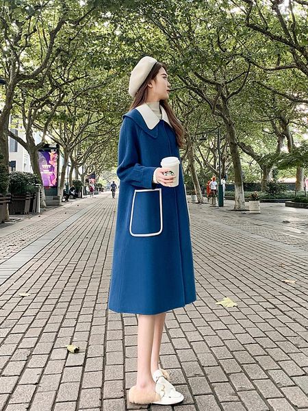 women's wool & blends off season blue double-sided cashmere coat winter 2021 woolen tweed medium length, Black
women's wool & blends off season blue double-sided cashmere coat winter 2021 woolen tweed medium length, Black