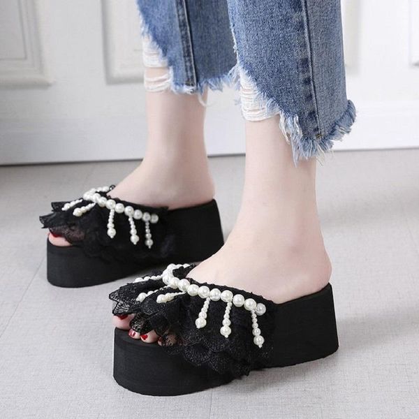 slippers thick bottom sandals and women's wear wild summer korean pearl seaside vacation net red flip-flops, Black
slippers thick bottom sandals and women's wear wild summer korean pearl seaside vacation net red flip-flops, Black