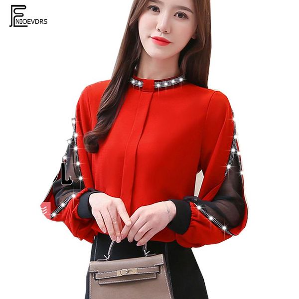 women's blouses & shirts 2021 basic s women fashion patchwork black mesh sheer sequined button red elegant shirt f239, White
women's blouses & shirts 2021 basic s women fashion patchwork black mesh sheer sequined button red elegant shirt f239, White