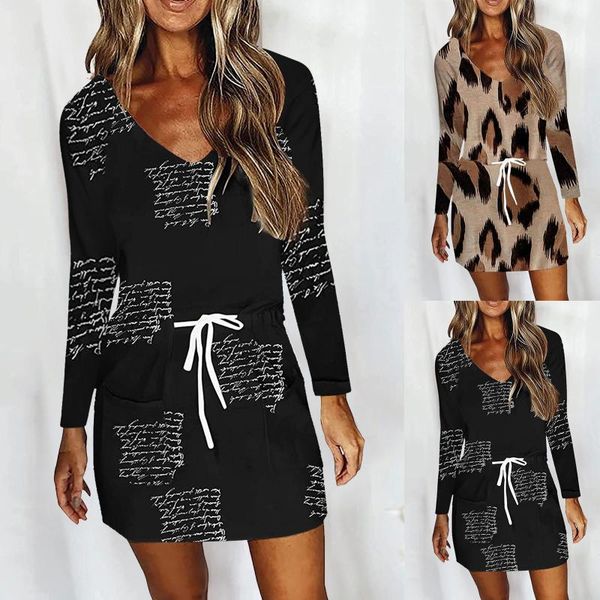 casual dresses women's fashion v-neck long sleeve print loose drawstring waist dress, Black;gray
casual dresses women's fashion v-neck long sleeve print loose drawstring waist dress, Black;gray