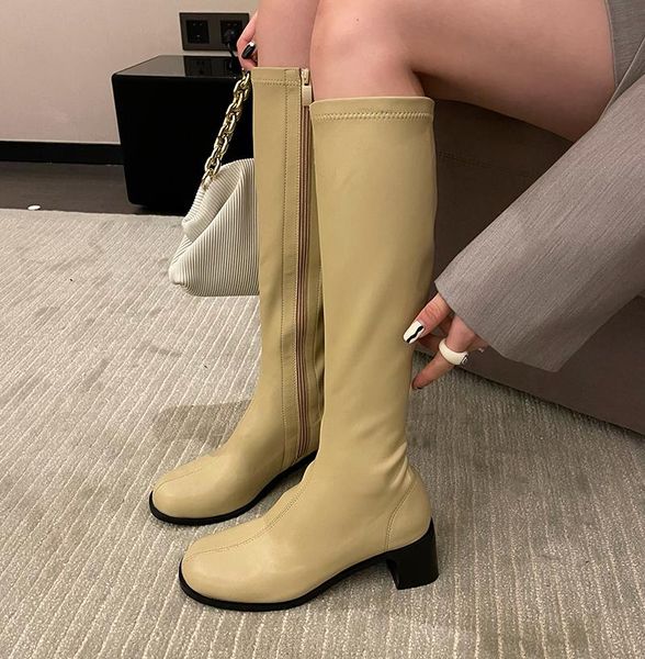boots fashion women knee high stretch shoes round toe thick mid heels black/beige/yellow autumn side zipper closed size 35-39
boots fashion women knee high stretch shoes round toe thick mid heels black/beige/yellow autumn side zipper closed size 35-39