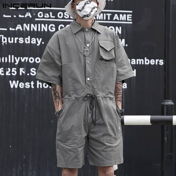 men's shorts incerun fashion men cargo overalls short sleeve multi pockets rompers 2021 solid loose drawstring streetwear casual jumpsu, White;black
men's shorts incerun fashion men cargo overalls short sleeve multi pockets rompers 2021 solid loose drawstring streetwear casual jumpsu, White;black