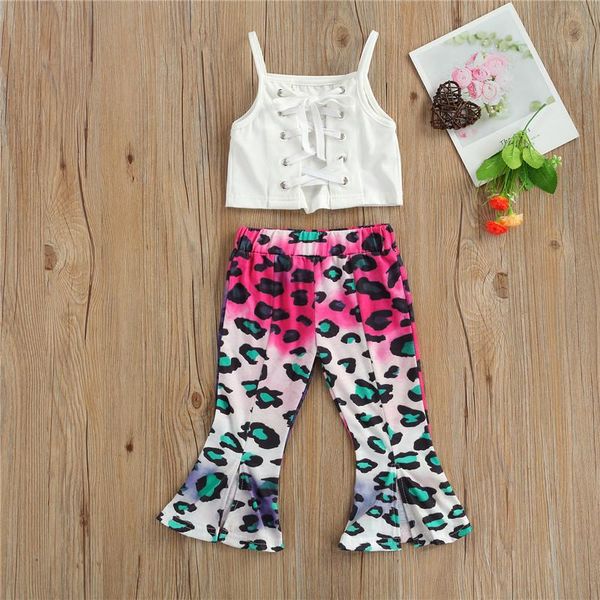 1-6 years 2pcs kids summer outfits solid color strappy spaghetti straps crop leopard print flared trousers set for girls clothing sets, White
1-6 years 2pcs kids summer outfits solid color strappy spaghetti straps crop leopard print flared trousers set for girls clothing sets, White