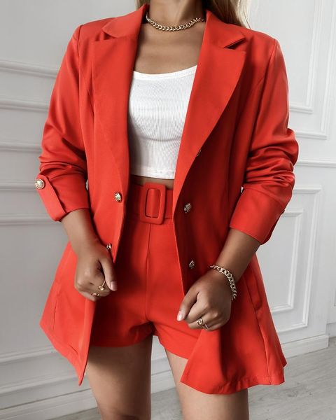 women's tracksuits 2 piece shorts set women notched double breasted blazer coat &, Gray
women's tracksuits 2 piece shorts set women notched double breasted blazer coat &, Gray