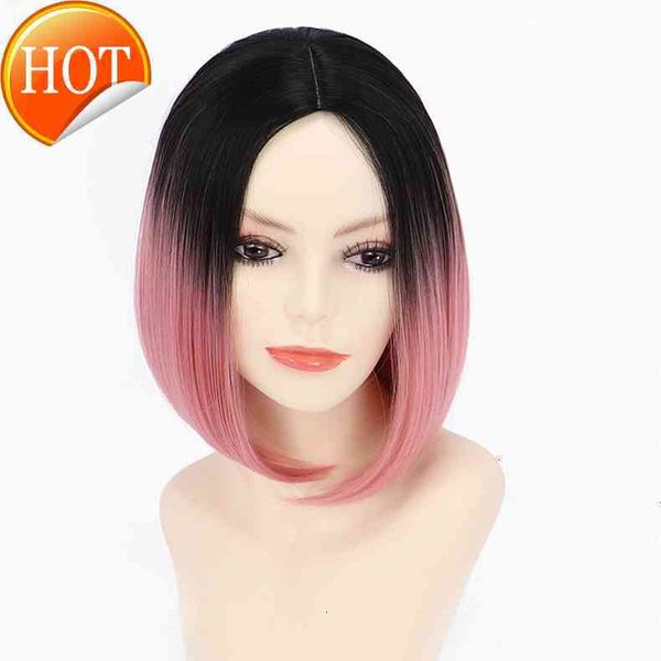 women's head set wig chemical fiber hair gradient tide color dyeing bobo split full, Black
women's head set wig chemical fiber hair gradient tide color dyeing bobo split full, Black
