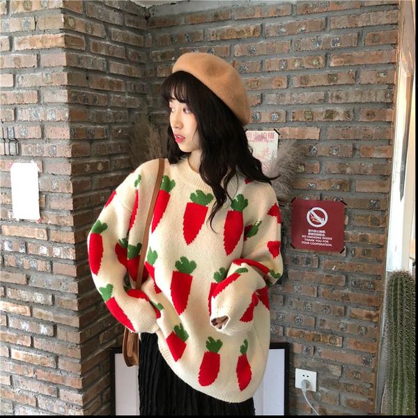 cute womens sweater women winter korean style kawaii carrot pattern casual oversized long sleeve knitted pullover jumper t368, White;black
cute womens sweater women winter korean style kawaii carrot pattern casual oversized long sleeve knitted pullover jumper t368, White;black