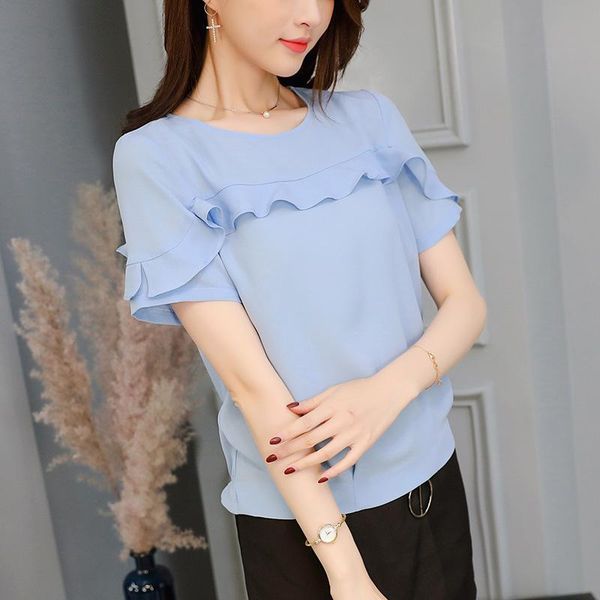 women's blouses & shirts spring summer chiffon shirt korean fashion thin pure color women round collar short sleeve slim h9062, White
women's blouses & shirts spring summer chiffon shirt korean fashion thin pure color women round collar short sleeve slim h9062, White