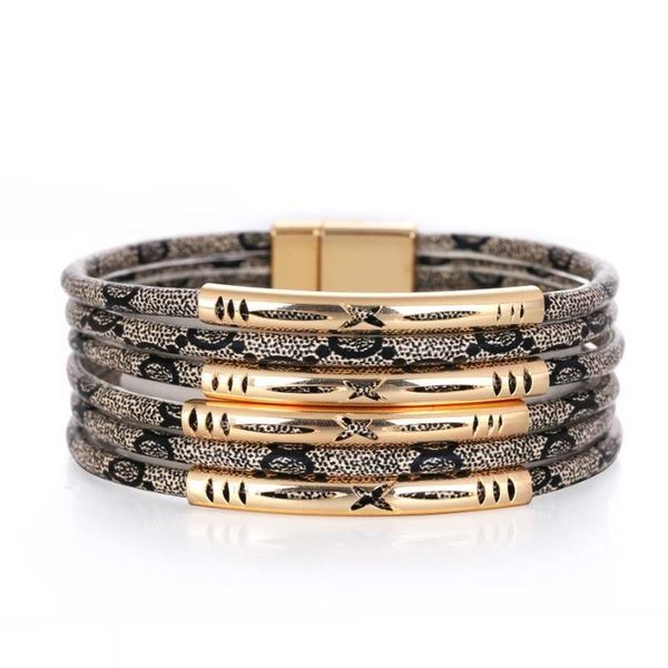 charm bracelets fashion leather bracelet multilayer bohemia magnetic buckle copper tube accessories leopard pattern wrap for women, Golden;silver
charm bracelets fashion leather bracelet multilayer bohemia magnetic buckle copper tube accessories leopard pattern wrap for women, Golden;silver