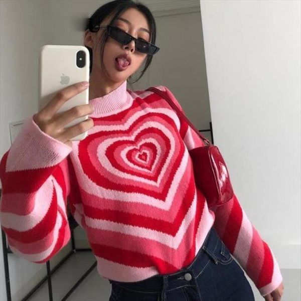 y2k knitted aesthetics heart striped womens sweater pullovers girls sweet long sleeve turtleneck jumper autumn streetwear, White;black
y2k knitted aesthetics heart striped womens sweater pullovers girls sweet long sleeve turtleneck jumper autumn streetwear, White;black