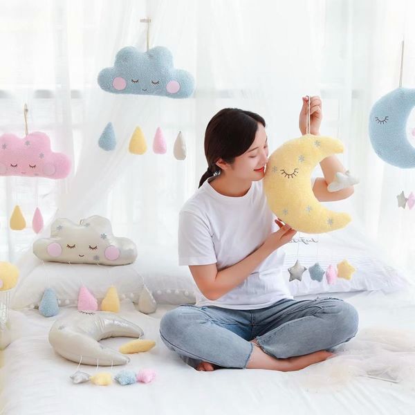 plush cloud moon with loop water drop pendants infant baby cot kids room decor comforting plushie props nature pillows 35*20cm
plush cloud moon with loop water drop pendants infant baby cot kids room decor comforting plushie props nature pillows 35*20cm