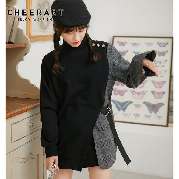 women's hoodies & sweatshirts cheerart winter turtleneck plaid patchwok sweatshirt women hoodie grey black irregular designer 2021 fash
women's hoodies & sweatshirts cheerart winter turtleneck plaid patchwok sweatshirt women hoodie grey black irregular designer 2021 fash